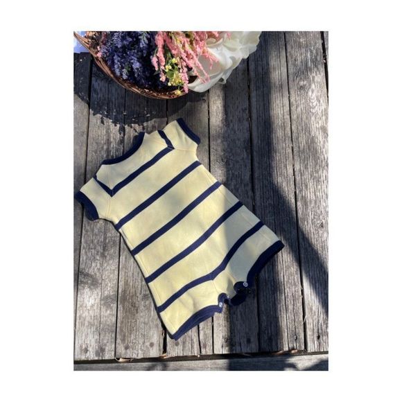 Ralph Lauren Striped Romper Yellow Navy Blue 100% Cotton Sz 3m - Picture 4 of 5